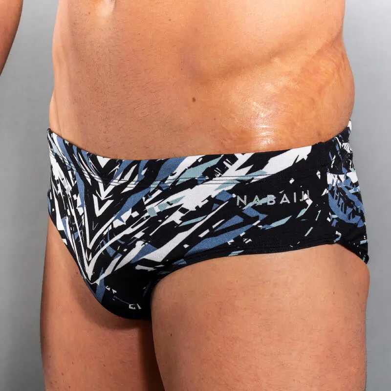 Bañador Hombre Natación Slip Nabaiji Negro Estampado 7 Bañador Hombre Natación Slip Nabaiji Negro Estampado - Imagen 5