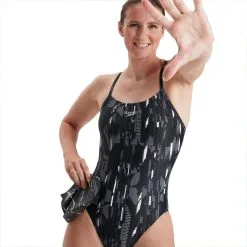Bañador Mujer Natación Speedo Allover Negro Gris 10 Bañador Mujer Natación Speedo Allover Negro Gris -tienda de equipos de fitness baador mujer natacion speedo allover negro gris 3