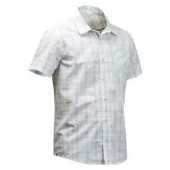 Forclaz Camisa Trekking Viaje TRAVEL 100 Cuadros Manga Corta Negro Hombre -tienda de equipos de fitness camisa trekking viaje travel 100 cuadros manga corta blanca hombre