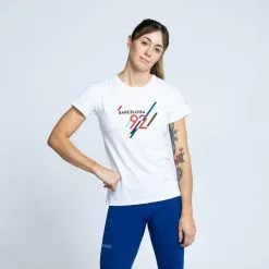 THE RUNNING REPUBLIC Camiseta De Manga Corta De Hilo SEAQUAL Barcelona 92 De Mujer TRR Blanca