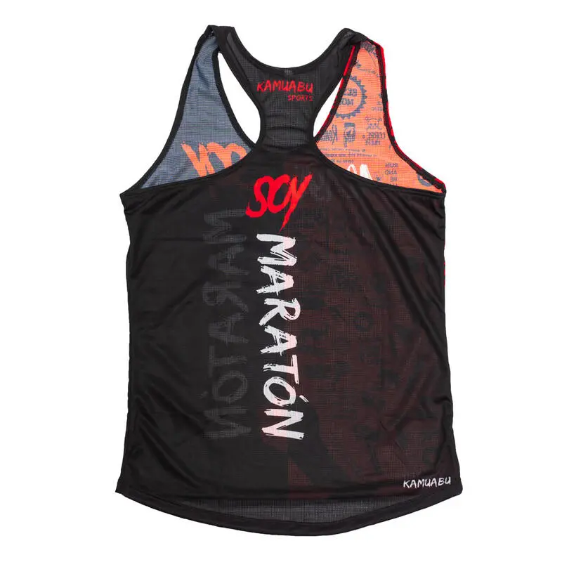 CAMISETA DE RUNNING #SOYMARATON Para MUJER - KAMUABU Roja/negra De Tirantes 4 CAMISETA DE RUNNING #SOYMARATON Para MUJER - KAMUABU Roja/negra De Tirantes - Imagen 2