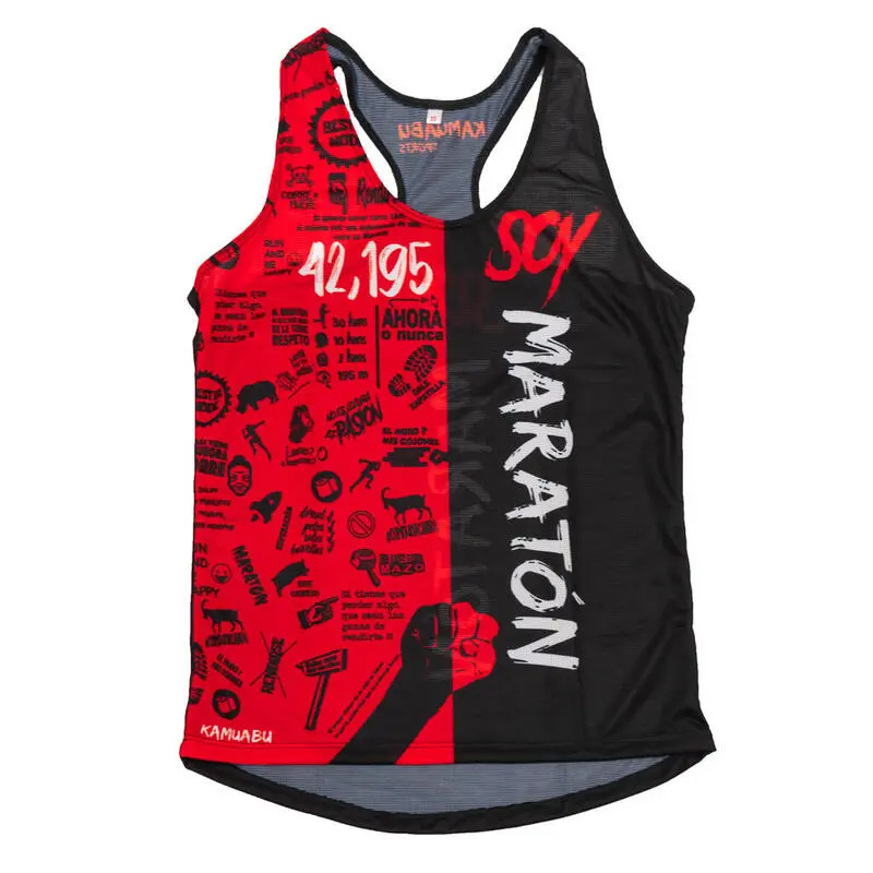 CAMISETA DE RUNNING #SOYMARATON Para MUJER - KAMUABU Roja/negra De Tirantes 3 CAMISETA DE RUNNING #SOYMARATON Para MUJER - KAMUABU Roja/negra De Tirantes