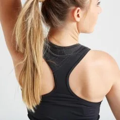 Domyos Camiseta Fitness Cardio My Top Negro Sin Mangas Espalda Natación Cuello Redondo -tienda de equipos de fitness camiseta fitness cardio my top negro sin mangas espalda natacion cuello redondo 1