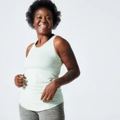 Domyos Camiseta Fitness Cardio Tirantes Mujer 120 Negro -tienda de equipos de fitness camiseta fitness cardio tirantes mujer 120 verde