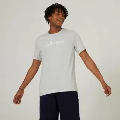 Camiseta Fitness Manga Corta Algodón Extensible Hombre Domyos 500 Rosa -tienda de equipos de fitness camiseta fitness manga corta algodon extensible hombre domyos 500 gris