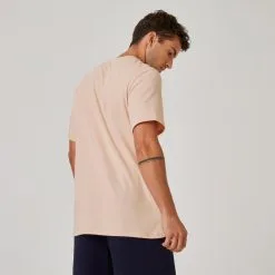 Camiseta Fitness Manga Corta Algodón Extensible Hombre Domyos 500 Rosa -tienda de equipos de fitness camiseta fitness manga corta algodon extensible hombre domyos 500 rosa 1
