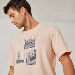 Camiseta Fitness Manga Corta Algodón Extensible Hombre Domyos 500 Rosa -tienda de equipos de fitness camiseta fitness manga corta algodon extensible hombre domyos 500 rosa 4