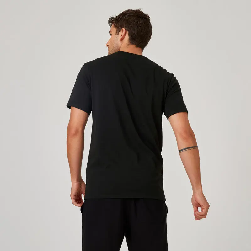 Domyos Camiseta Fitness Manga Corta Algodón Extensible Slim Hombre Negro 4 Domyos Camiseta Fitness Manga Corta Algodón Extensible Slim Hombre Negro - Imagen 2
