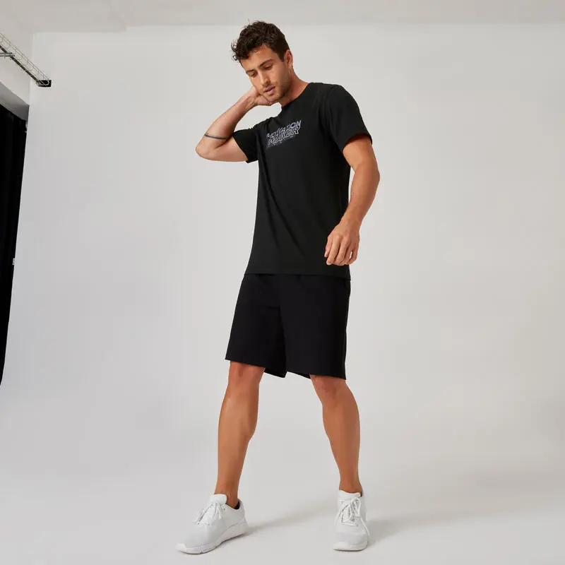 Domyos Camiseta Fitness Manga Corta Algodón Extensible Slim Hombre Negro 5 Domyos Camiseta Fitness Manga Corta Algodón Extensible Slim Hombre Negro - Imagen 3