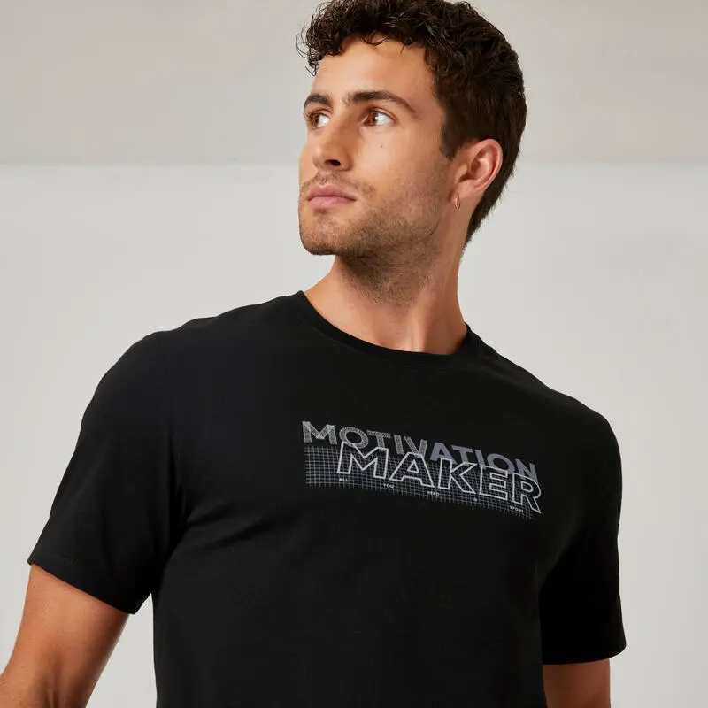 Domyos Camiseta Fitness Manga Corta Algodón Extensible Slim Hombre Negro 6 Domyos Camiseta Fitness Manga Corta Algodón Extensible Slim Hombre Negro - Imagen 4