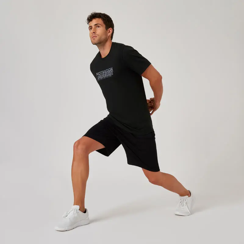 Domyos Camiseta Fitness Manga Corta Algodón Extensible Slim Hombre Negro 7 Domyos Camiseta Fitness Manga Corta Algodón Extensible Slim Hombre Negro - Imagen 5