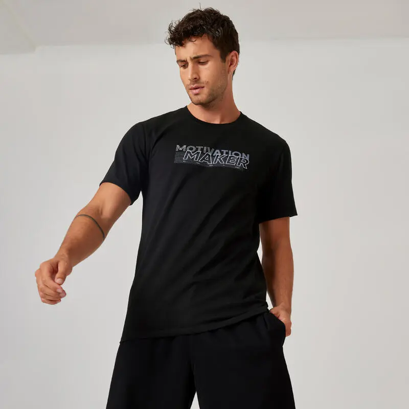 Domyos Camiseta Fitness Manga Corta Algodón Extensible Slim Hombre Negro 3 Domyos Camiseta Fitness Manga Corta Algodón Extensible Slim Hombre Negro