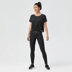 Camiseta Fitness Manga Corta Crop Top Mujer Domyos 520 Negro -tienda de equipos de fitness camiseta fitness manga corta crop top mujer domyos 520 negro 2