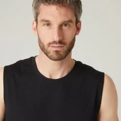 Camiseta Fitness Sin Mangas Cuello Redondo Algodón Hombre Domyos 500 Negro -tienda de equipos de fitness camiseta fitness sin mangas cuello redondo algodon hombre domyos 500 negro 3