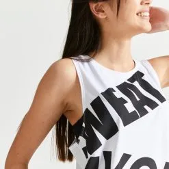 Camiseta Fitness Sin Mangas Tirantes Holgada Mujer Domyos Blanco -tienda de equipos de fitness camiseta fitness sin mangas tirantes holgada mujer domyos blanco 2