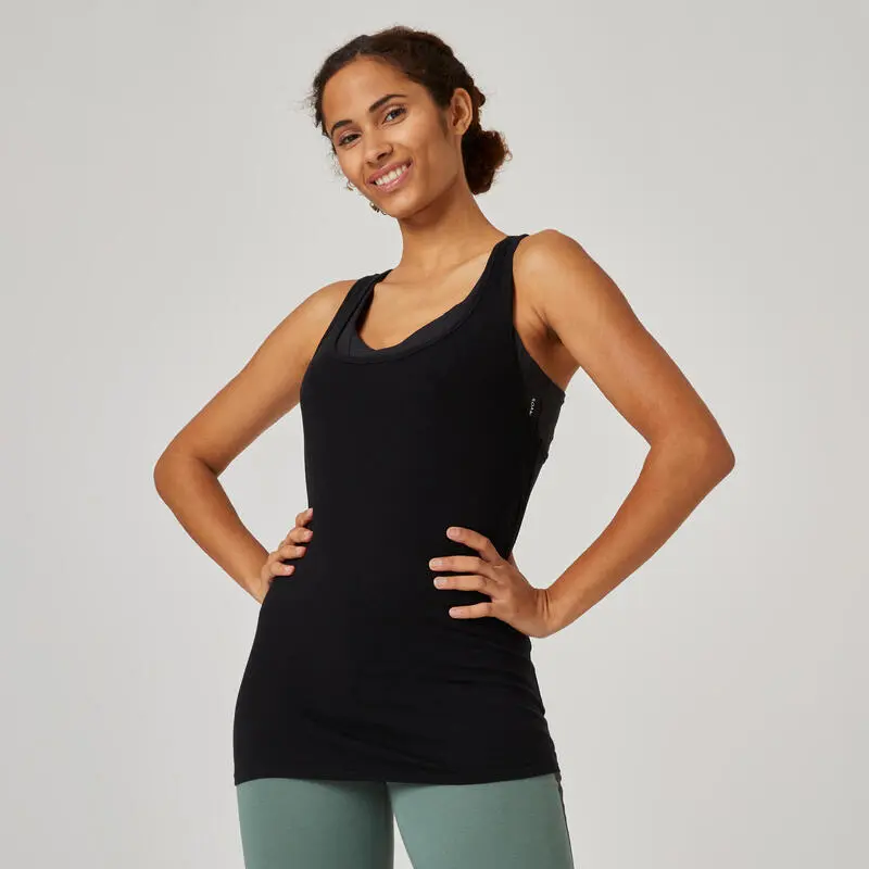 Camiseta Fitness Tirantes 500 Mujer Domyos Negro 3 Camiseta Fitness Tirantes 500 Mujer Domyos Negro