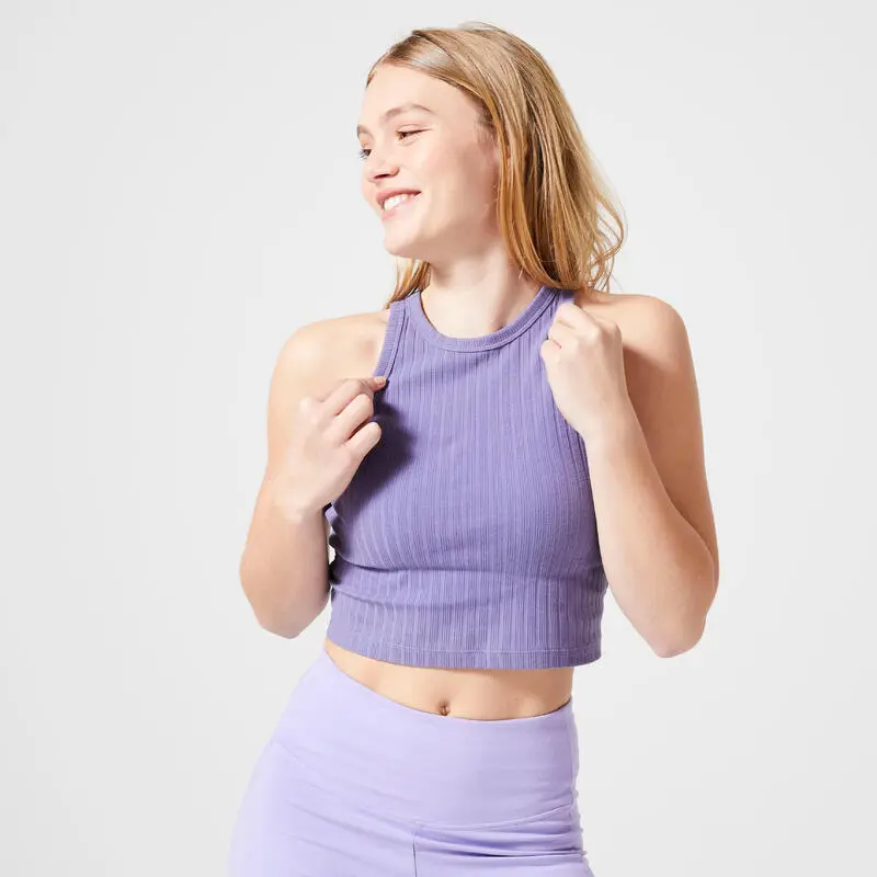 Domyos Camiseta Fitness Tirantes Crop Top Canalé 520 Mujer Negro 8 Domyos Camiseta Fitness Tirantes Crop Top Canalé 520 Mujer Negro - Imagen 6