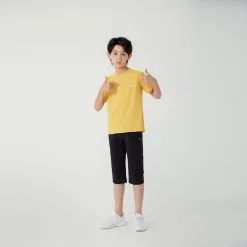 Camiseta Gimnasia Manga Corta Algodón Transpirable Niños Domyos 500 Amarillo -tienda de equipos de fitness camiseta gimnasia manga corta algodon transpirable nios domyos 500 amarillo 2