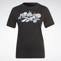 Camiseta Manga Corta Mujer Reebok Identity Floral Negro -tienda de equipos de fitness camiseta manga corta mujer reebok identity floral negro 1