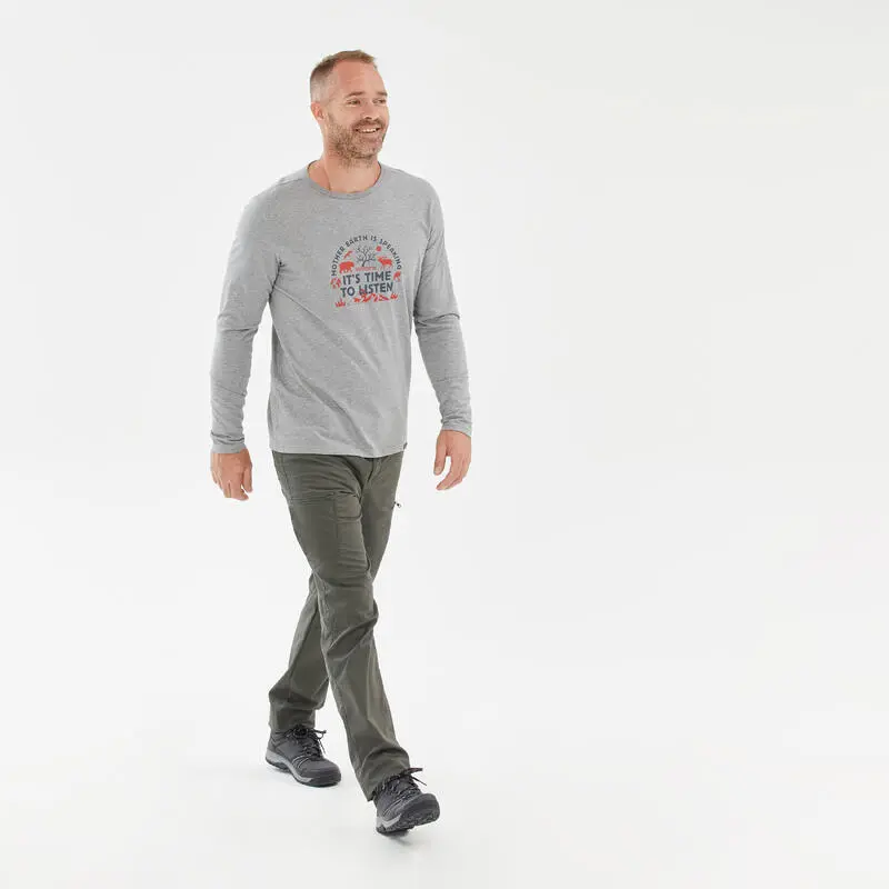 Quechua Camiseta NH100 ML Hombre - Gris Claro 6 Quechua Camiseta NH100 ML Hombre - Gris Claro - Imagen 4