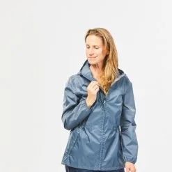 Chubasquero Impermeable De Montaña Y Trekking Mujer Quechua Raincut Azul