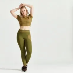 Domyos Leggings Fitness Cardio Mujer Caqui Talle Alto Cordón De Ajuste -tienda de equipos de fitness leggings fitness cardio mujer caqui talle alto cordon de ajuste 1