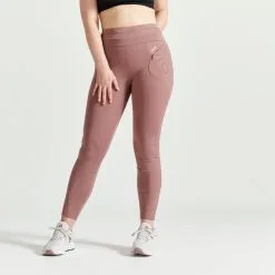 Domyos Leggings Fitness Cardio Mujer Caqui Talle Alto Cordón De Ajuste -tienda de equipos de fitness leggings fitness cardio mujer marron talle alto cordon ajuste