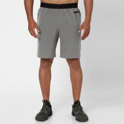 Domyos Pantalón Corto Fitness Hombre Gris Rendimiento Transpirable Bolsillos Cremallera