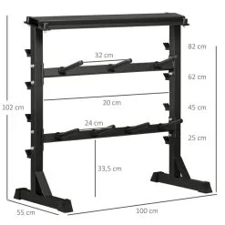 Soporte Para Barras Mancuernas Y Pesas HOMCOM 100x55x102 Cm Negro -tienda de equipos de fitness soporte para barras mancuernas y pesas homcom 100x55x102 cm negro 2