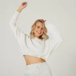 Sudadera Fitness Crop Top Domyos 520 Mujer Negro -tienda de equipos de fitness sudadera fitness 520 mujer blanco crop